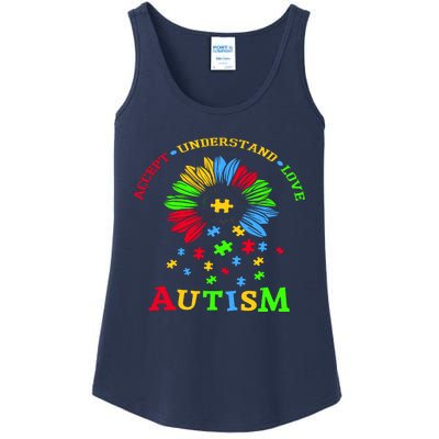 Autism Awareness Sunflower Puzzle Accept Understand Love Ladies Essential Tank