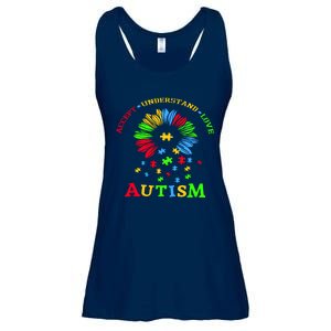 Autism Awareness Sunflower Puzzle Accept Understand Love Ladies Essential Flowy Tank