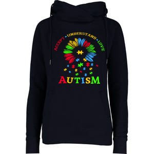 Autism Awareness Sunflower Puzzle Accept Understand Love Womens Funnel Neck Pullover Hood