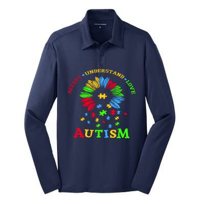 Autism Awareness Sunflower Puzzle Accept Understand Love Silk Touch Performance Long Sleeve Polo