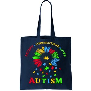 Autism Awareness Sunflower Puzzle Accept Understand Love Tote Bag