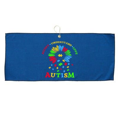 Autism Awareness Sunflower Puzzle Accept Understand Love Large Microfiber Waffle Golf Towel