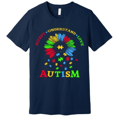 Autism Awareness Sunflower Puzzle Accept Understand Love Premium T-Shirt