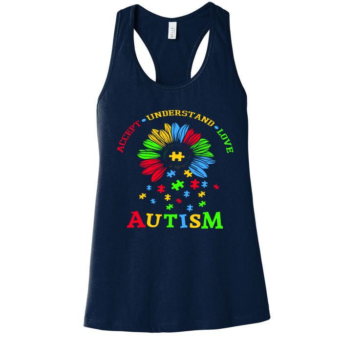 Autism Awareness Sunflower Puzzle Accept Understand Love Women's Racerback Tank