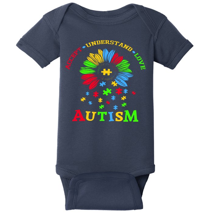 Autism Awareness Sunflower Puzzle Accept Understand Love Baby Bodysuit