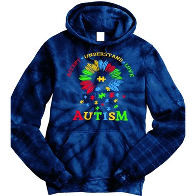 Autism Awareness Sunflower Puzzle Accept Understand Love Tie Dye Hoodie