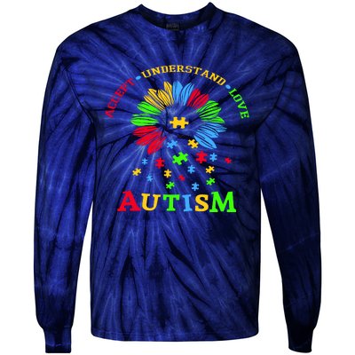 Autism Awareness Sunflower Puzzle Accept Understand Love Tie-Dye Long Sleeve Shirt