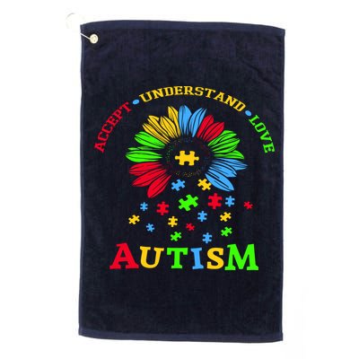Autism Awareness Sunflower Puzzle Accept Understand Love Golf Towel