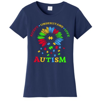 Autism Awareness Sunflower Puzzle Accept Understand Love Women's T-Shirt