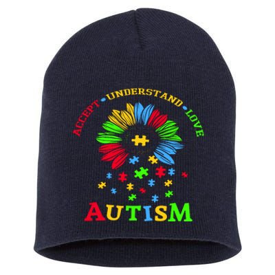 Autism Awareness Sunflower Puzzle Accept Understand Love Short Acrylic Beanie