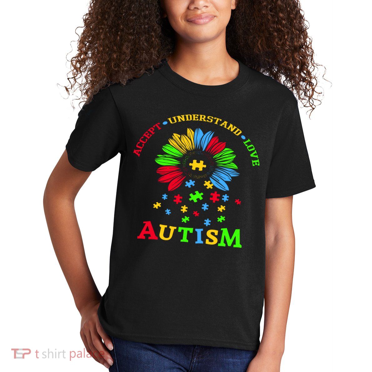 Autism Awareness Sunflower Puzzle Accept Understand Love Kids T-Shirt