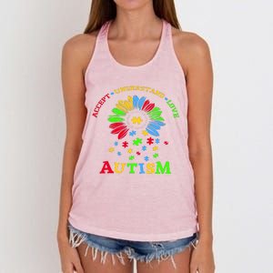 Autism Awareness Sunflower Puzzle Accept Understand Love Women's Knotted Racerback Tank