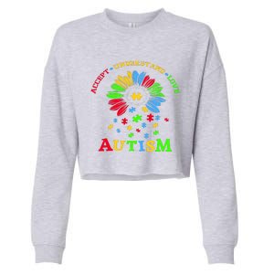 Autism Awareness Sunflower Puzzle Accept Understand Love Cropped Pullover Crew