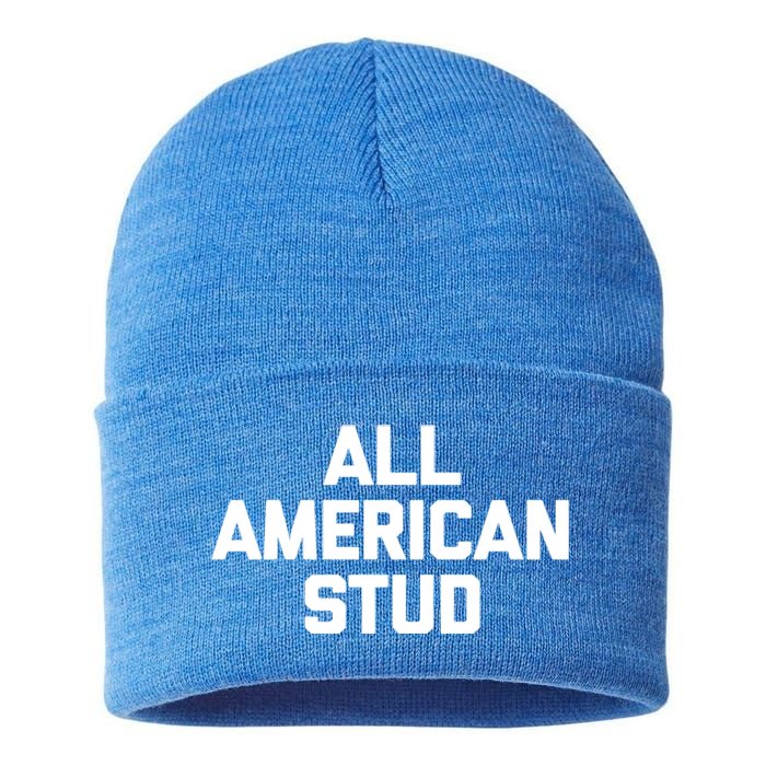 All American Stud Gift Funny Saying Sarcastic Cool Guys Cute Gift Sustainable Knit Beanie