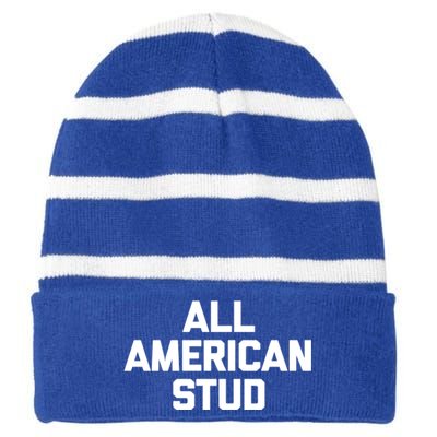 All American Stud Gift Funny Saying Sarcastic Cool Guys Cute Gift Striped Beanie with Solid Band