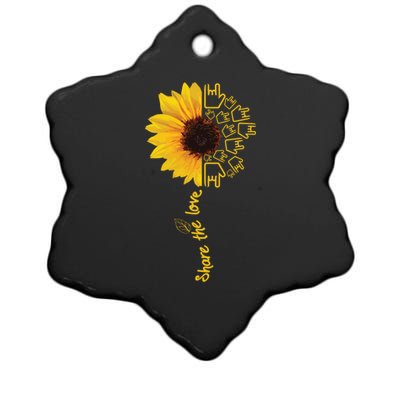 Asl American Sign Language Sunflower Share The Love Funny Gift Ceramic Star Ornament