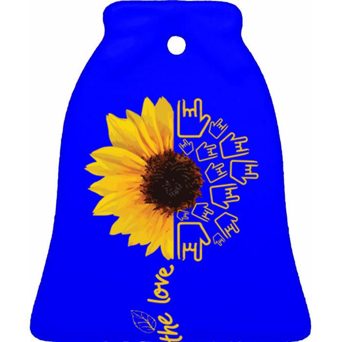 Asl American Sign Language Sunflower Share The Love Funny Gift Ceramic Bell Ornament