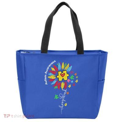 Autism Awareness Sunflower Choose Kind Autistic Mom Gift Zip Tote Bag
