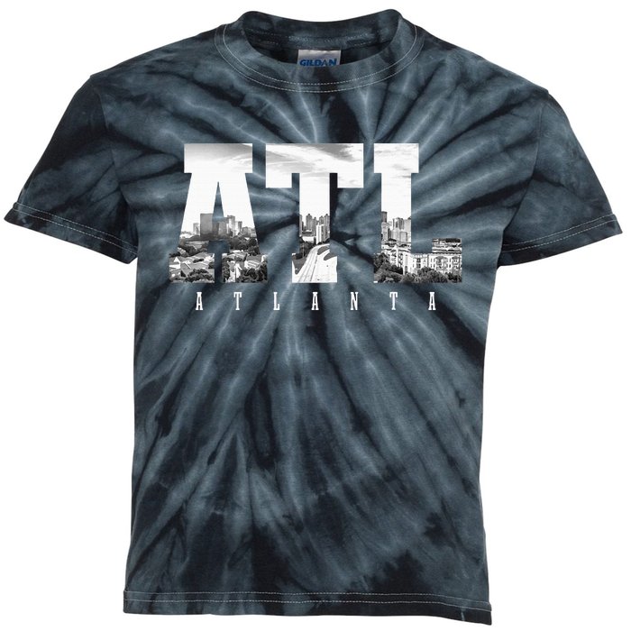 Atl Atlanta Skyline Pride Black & White Vintage Georgia Kids Tie-Dye T-Shirt