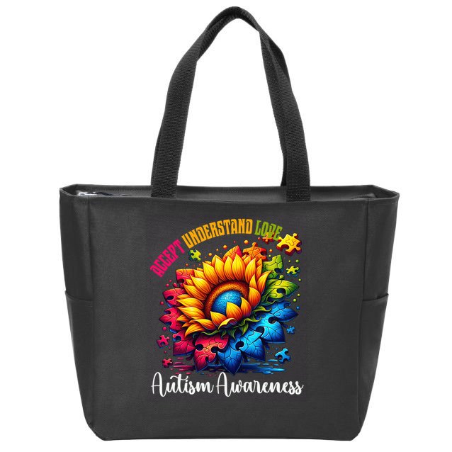 Autism Awareness Sunflower Autism Sunflower Zip Tote Bag
