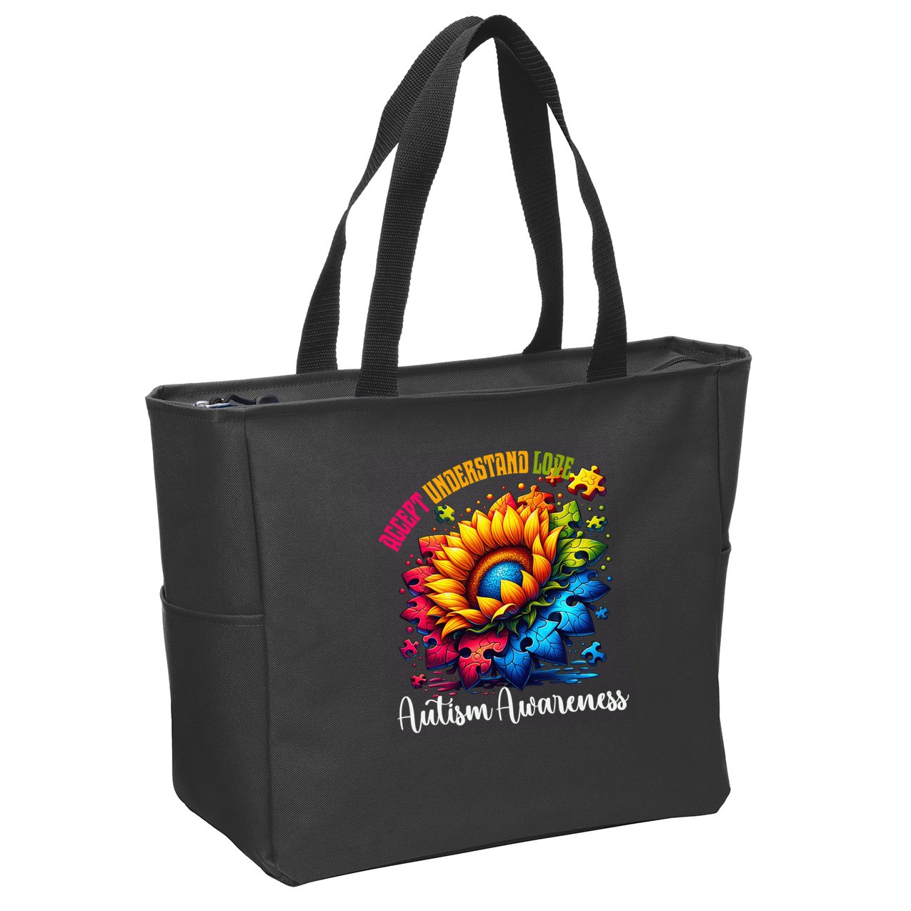 Autism Awareness Sunflower Autism Sunflower Zip Tote Bag