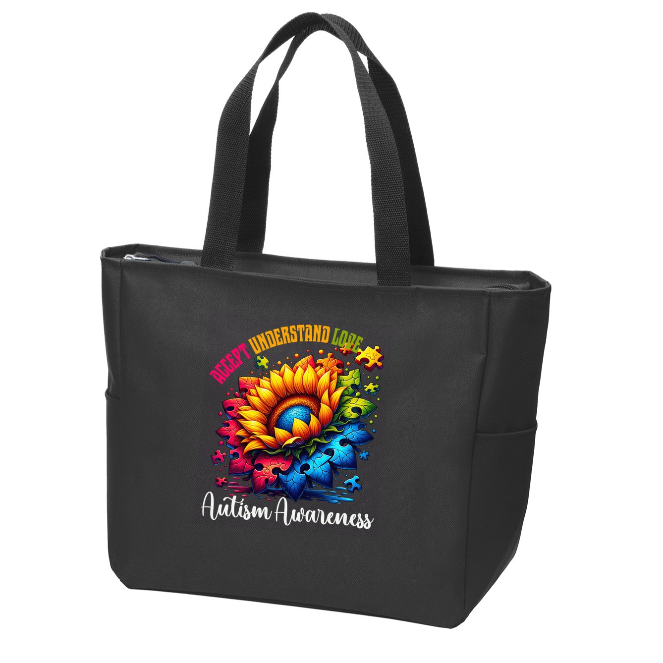 Autism Awareness Sunflower Autism Sunflower Zip Tote Bag