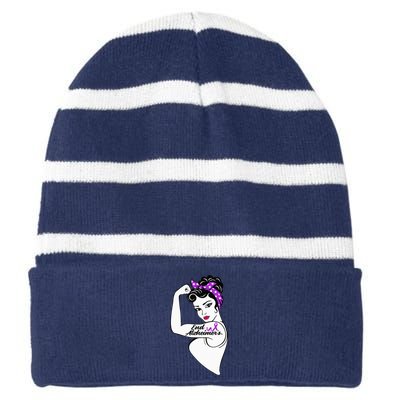 Alzheimer Awareness Strong Purple Ribbon Women Bandana Gift Striped Beanie with Solid Band