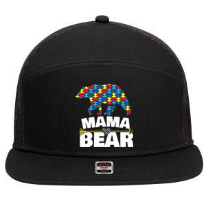 Autism Awareness S Aspergers Mama Bear Mom Gift Cool Gift 7 Panel Mesh Trucker Snapback Hat