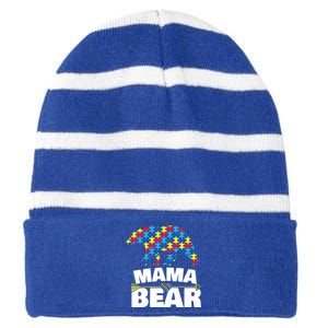 Autism Awareness S Aspergers Mama Bear Mom Gift Cool Gift Striped Beanie with Solid Band