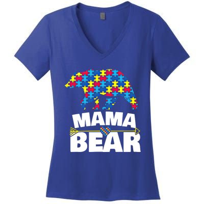 Autism Awareness S Aspergers Mama Bear Mom Gift Cool Gift Women's V-Neck T-Shirt