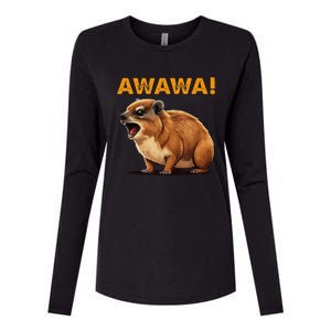 Awawa! Angry Screaming Hyrax Meme Retro Womens Cotton Relaxed Long Sleeve T-Shirt