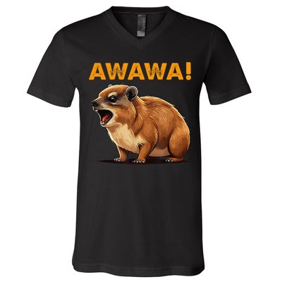 Awawa! Angry Screaming Hyrax Meme Retro V-Neck T-Shirt