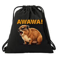 Awawa! Angry Screaming Hyrax Meme Retro Drawstring Bag