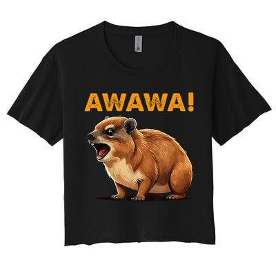 Awawa! Angry Screaming Hyrax Meme Retro Women's Crop Top Tee