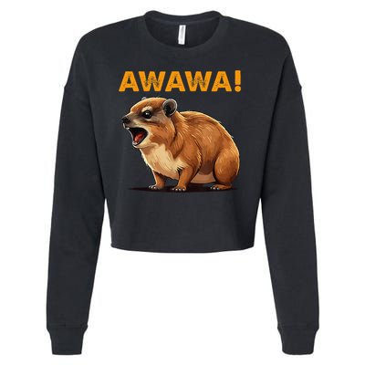 Awawa! Angry Screaming Hyrax Meme Retro Cropped Pullover Crew