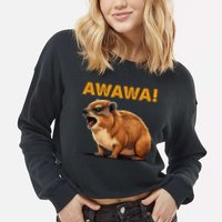 Awawa! Angry Screaming Hyrax Meme Retro Cropped Pullover Crew
