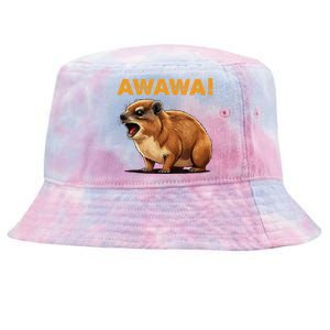 Awawa! Angry Screaming Hyrax Meme Retro Tie-Dyed Bucket Hat