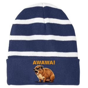 Awawa! Angry Screaming Hyrax Meme Retro Striped Beanie with Solid Band