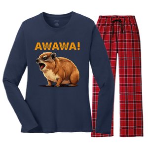 Awawa! Angry Screaming Hyrax Meme Retro Women's Long Sleeve Flannel Pajama Set 