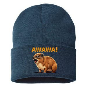 Awawa! Angry Screaming Hyrax Meme Retro Sustainable Knit Beanie