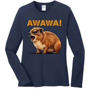 Awawa! Angry Screaming Hyrax Meme Retro Ladies Long Sleeve Shirt