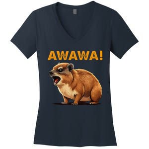 Awawa! Angry Screaming Hyrax Meme Retro Women's V-Neck T-Shirt