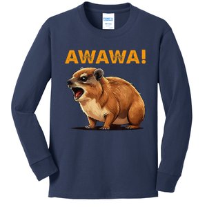 Awawa! Angry Screaming Hyrax Meme Retro Kids Long Sleeve Shirt