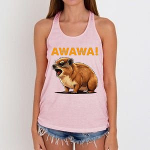 Awawa! Angry Screaming Hyrax Meme Retro Women's Knotted Racerback Tank