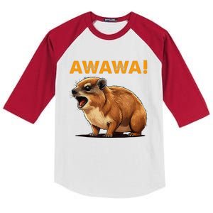 Awawa! Angry Screaming Hyrax Meme Retro Kids Colorblock Raglan Jersey