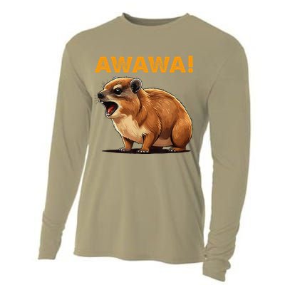 Awawa! Angry Screaming Hyrax Meme Retro Cooling Performance Long Sleeve Crew