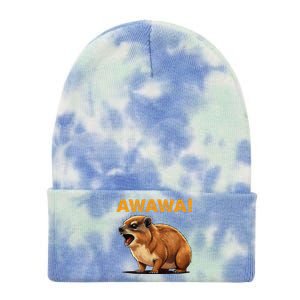 Awawa! Angry Screaming Hyrax Meme Retro Tie Dye 12in Knit Beanie