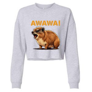 Awawa! Angry Screaming Hyrax Meme Retro Cropped Pullover Crew