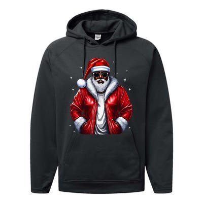 African American Santa Christmas Pajama Cool Black XMas Performance Fleece Hoodie