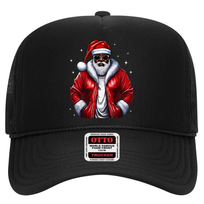 African American Santa Christmas Pajama Cool Black XMas High Crown Mesh Back Trucker Hat